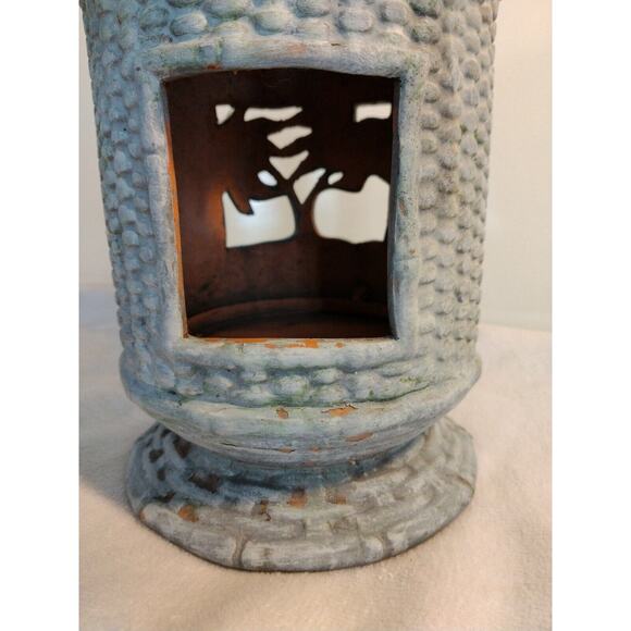 Tealight Party 7" Candle Holder Tropical Palm Asian Island Terracotta Pottery - Picture 6 of 12
